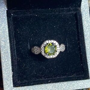 🖤 5/$25 Green Gemstone Ring with Silver Halo Setting